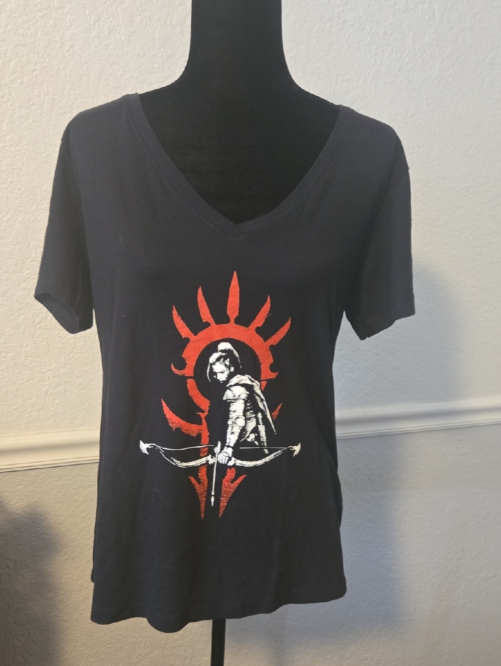 Fanatics Black V-Neck Tee with Red and White Archer Graphic